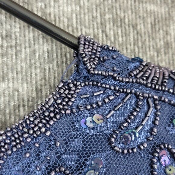 Laurence Kazar Blouse Womens M Blue Short Sleeve Sequin Beaded Shimmer Top - Picture 10 of 13